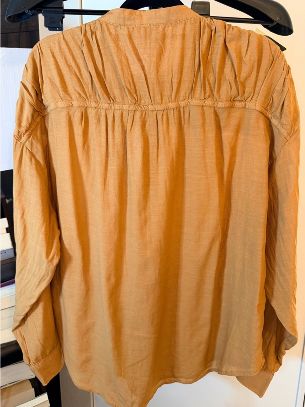 Pilcro Gathered Lightweight Yoke Button-Front Blouse Mustard Size S Cotton Blend - Picture 4 of 10